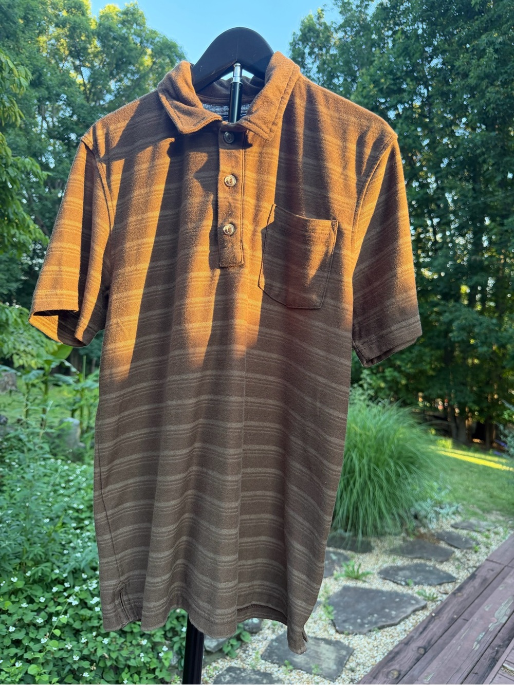 The North Face Brown Striped Short-Sleeve Polo